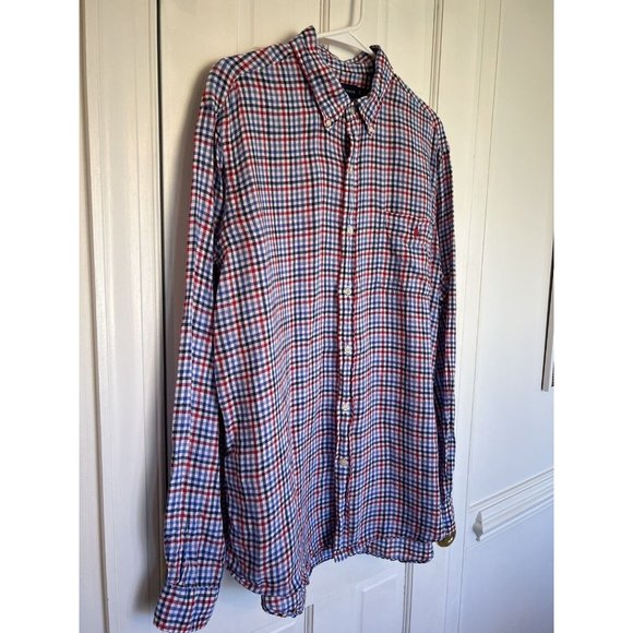 Men’s Polo Ralph Lauren Red White Blue 100% Linen Button Down Shirt Size XL - Picture 2 of 13
